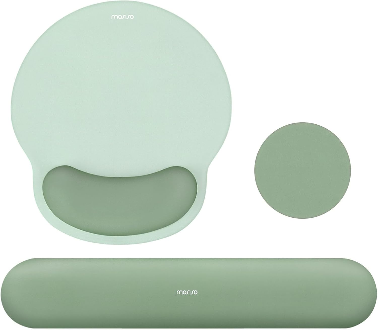 MOSISO Wrist Rest Support for Mouse Pad&Keyboard Set. Circle Curved Ergonomic Mousepad&Coaster Non-Slip Base Home/Office Pain Relief&Easy Typing Pad with Soft Cloth&Silicone Lining. Antique Green