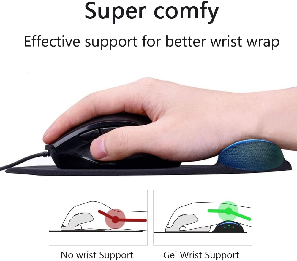 Ergonomic Mouse Pad with Wrist Rest. Gel Wrist Support Mousepad. Pain Relief Laptop Computer Mouse Pad. Non-Slip Mouse Pads for Office & Home (Black)