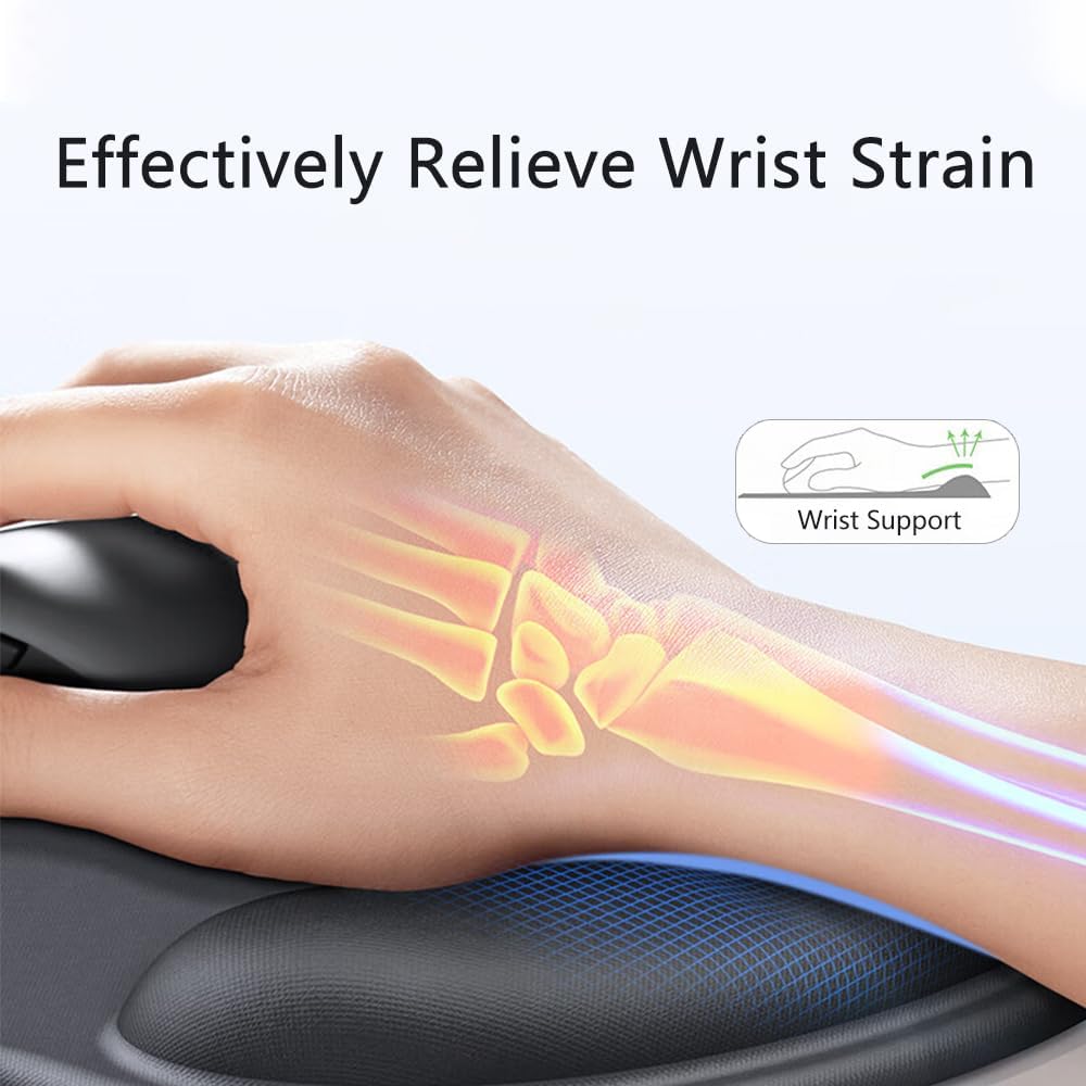 Ergonomic Mouse Pad with Wrist Rest. Gel Wrist Support Mousepad. Pain Relief Laptop Computer Mouse Pad. Non-Slip Mouse Pads for Office & Home (Black)
