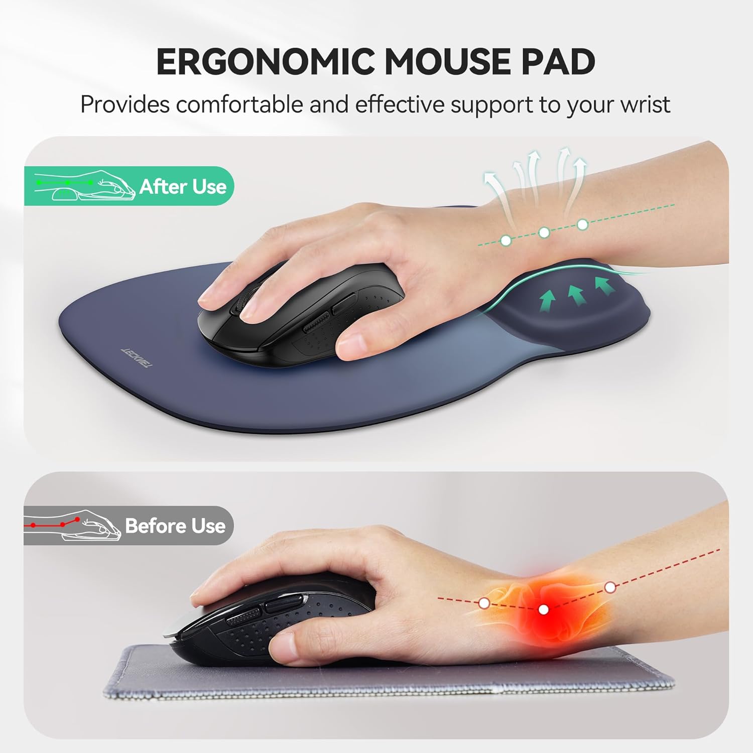 TECKNET Gel Mouse Pad with Wrist Rest. Ergonomic Office Mousepad with Wrist Support - Non-Slip & Smooth Surface Comfortable Desk Accessories Mat for Office. Gaming and Study - Gradient